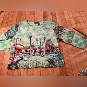 Jane Ashley Women's Scenic Print Blouse - Green and Red